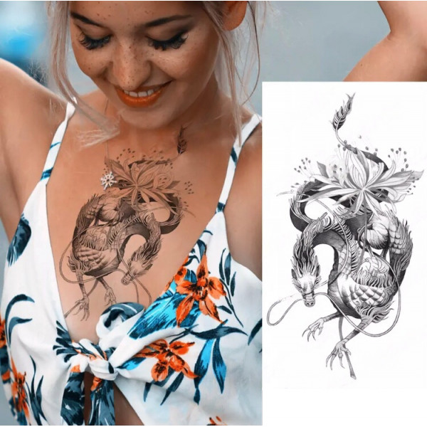Тимчасове тату водостійкий 3D великий Дракон XQB-353 19,5х10 см