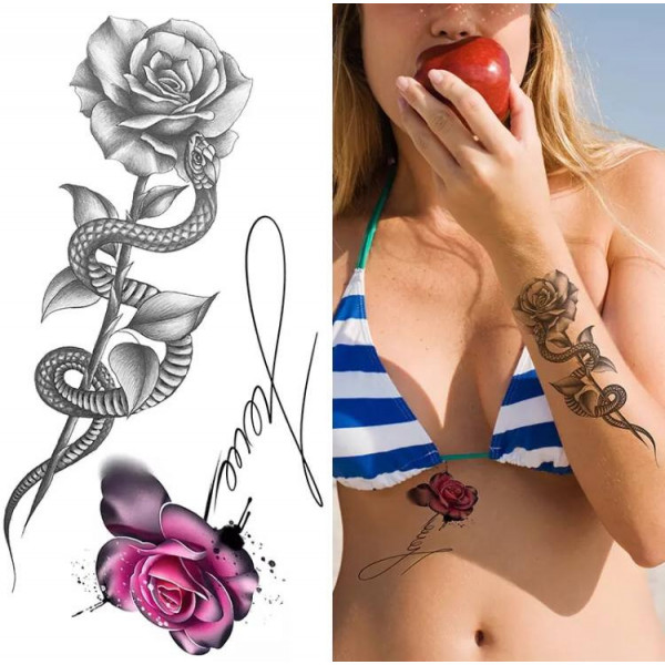 Тимчасовий тату водостійкий 3D великий Змія кольорова BK-058 18х9 см