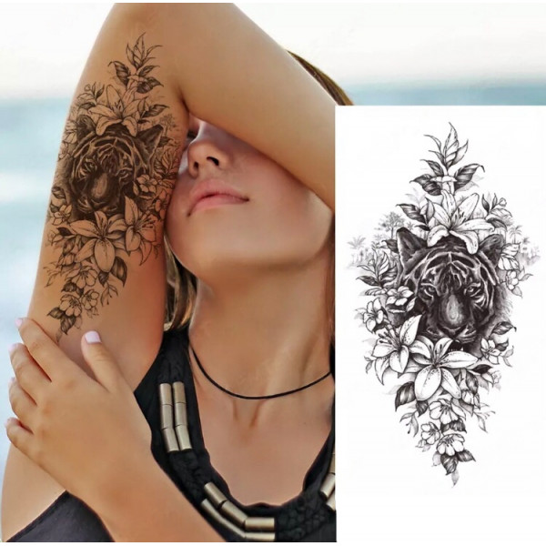 Тимчасове тату водостійкий 3D великий Тигр XQB-357 19,5х10 см