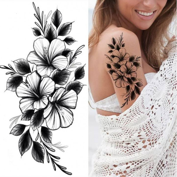 Тимчасове тату водостійке 3D велике Квіти BK-068 18х9 см