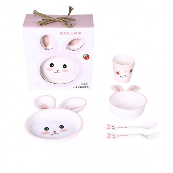 Дитячий набір посуду Зайчик 18569 5 рожевий предметів