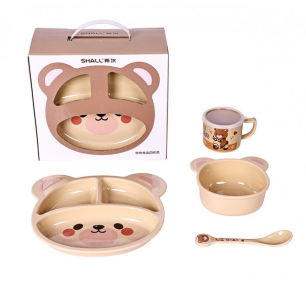 Дитячий набір посуду Ведмідь 18570 4 предмети коричневий