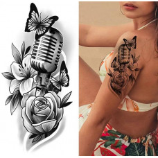 Тимчасовий тату водостійкий 3D великий Мікрофон BK-065 18х9 см