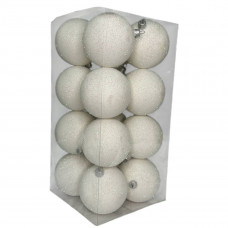 Набір іграшок на ялинку K69-31 19541 8 см 16 шт білий оксамит