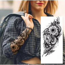Тимчасовий тату водостійкий 3D великий Змія в соняшниках FF-102 18х8.5 см