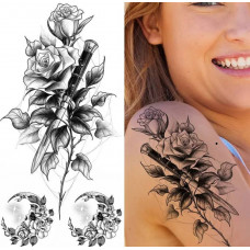 Тимчасовий тату водостійкий 3D великий Троянди BK-067 18х9 см