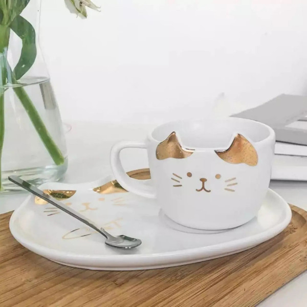 Чашка з блюдцем та ложкою Cute kitty 14852 200 мл біла