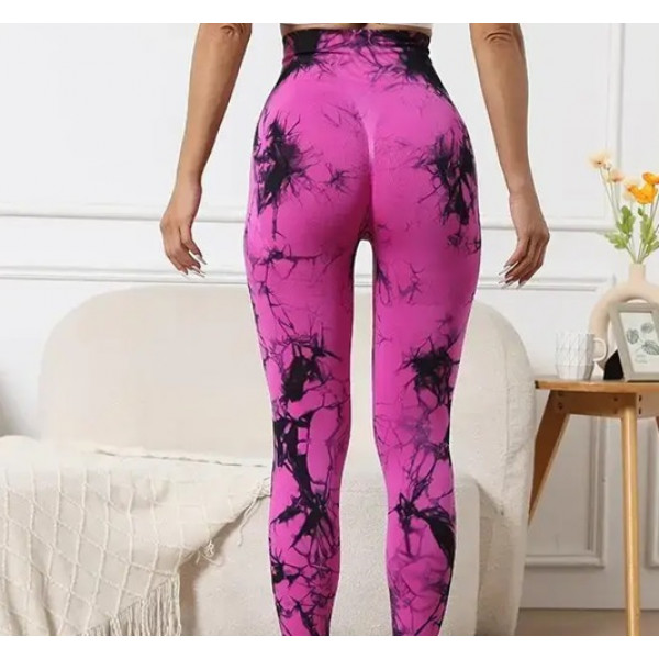 Легінси жіночі спортивні з пуш-ап Tie Dye 18705 L рожевий мармур