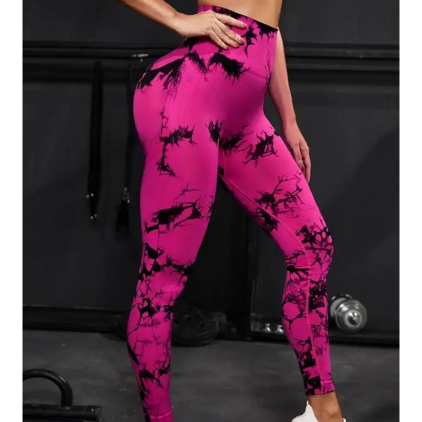 Легінси жіночі спортивні з пуш-ап Tie Dye 18705 L рожевий мармур