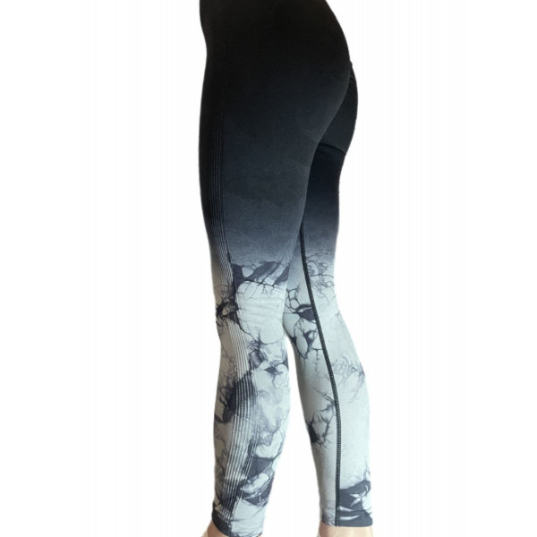 Легінси жіночі спортивні з пуш-ап Tie Dye gradient 18674 L чорні з сірим